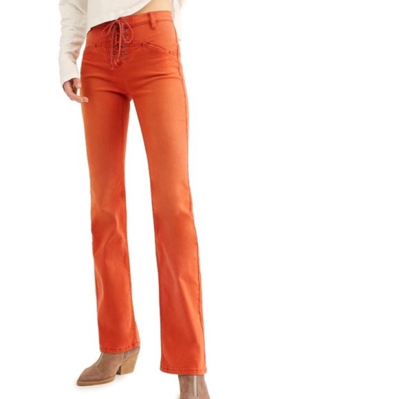Free People Eva High Waisted Lace-Up Bootcut Jeans - Picture 1 of 1